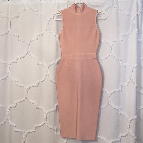Marciano Dresses Bodycon Light Pink Sleeveless Turtleneck Dress